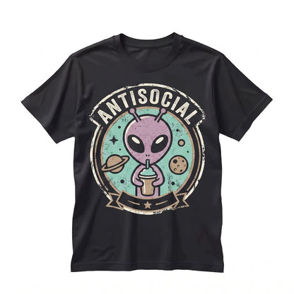 Anti Social Cute Funny Space Alien Waterproof Graphic Decal Unisex TShirt