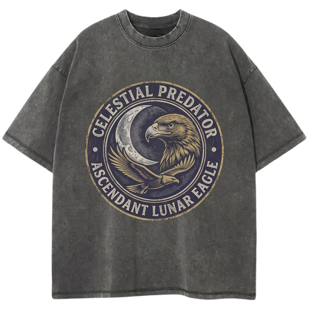 Three Golden Eagle Retro Graphic Vintage Moon Lovers Funny Oversized Washed Silly Gift Unisex TShirt