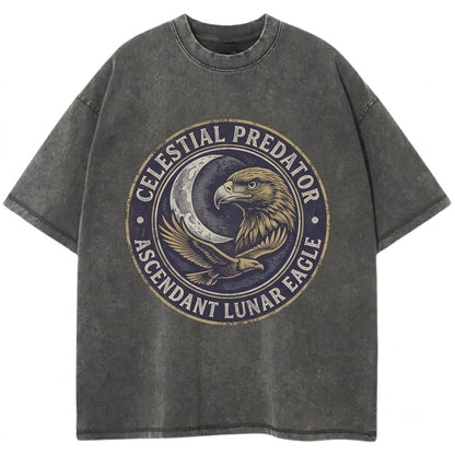 Three Golden Eagle Retro Graphic Vintage Moon Lovers Funny Oversized Washed Silly Gift Unisex TShirt
