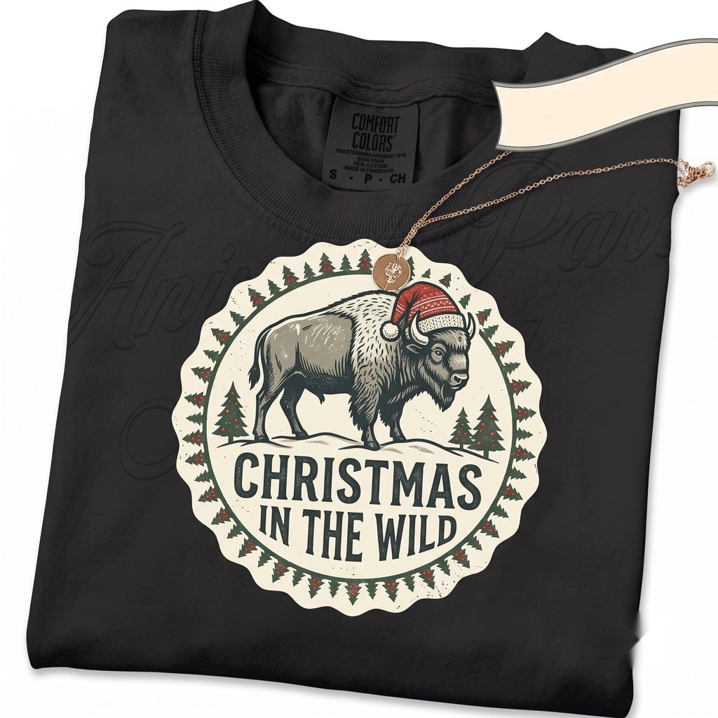 Christmas Bison Holiday Graphic Buffalo Western Wildlife Themed Apparel Gift Unisex TShirt