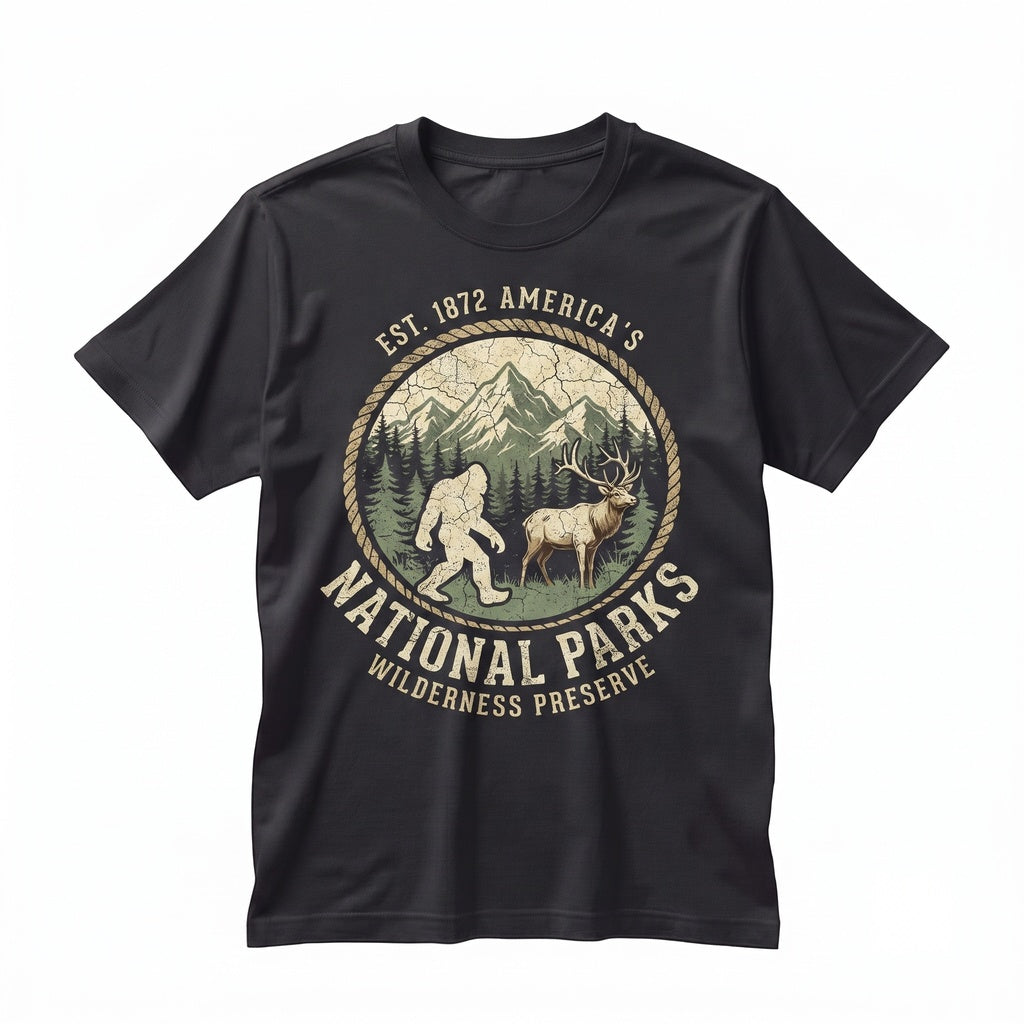 Protect Our National Parks Bigfoot Graphic Hiking Apparel, Forest Cryptid Wilderness Gift Unisex TShirt