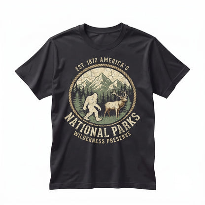 Protect Our National Parks Bigfoot Graphic Hiking Apparel, Forest Cryptid Wilderness Gift Unisex TShirt