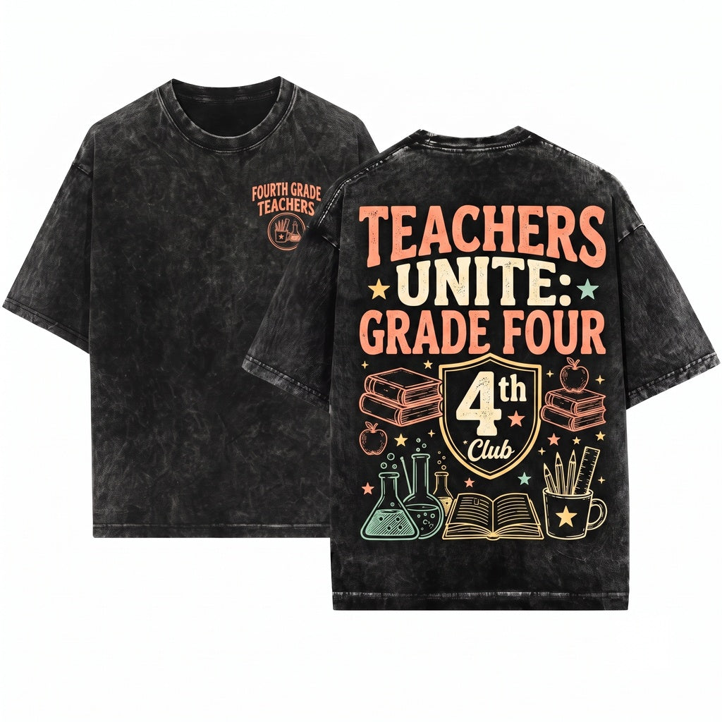 Fourth Grade Elementary Teacher Classroom Spirit Educator Club Graphic Gift Apparel Unisex Wash T-Shirt