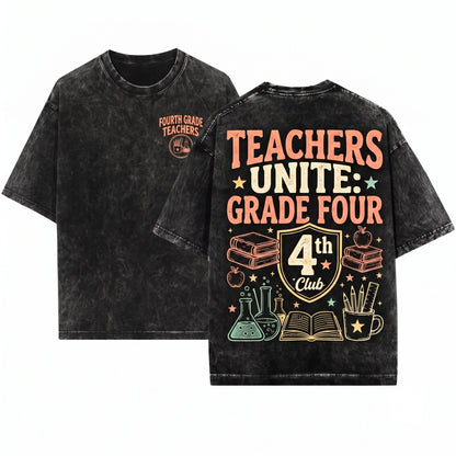 Fourth Grade Elementary Teacher Classroom Spirit Educator Club Graphic Gift Apparel Unisex Wash T-Shirt
