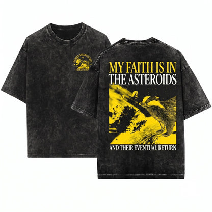 My Faith Is in the Asteroids Funny Japanese Badger Unisex Wash T-Shirt