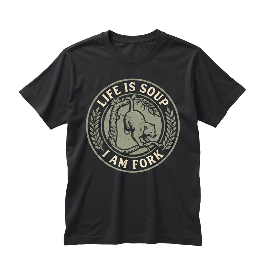 Life Is Soup I Am Fork Possum Opossum Gift Dark Academia Funny Gen Z Weird Meme Ironic Unisex TShirt