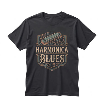Vintage Blues Harmonica Player Retro Band Instrument Graphic Musician Gift Festival Unisex TShirt