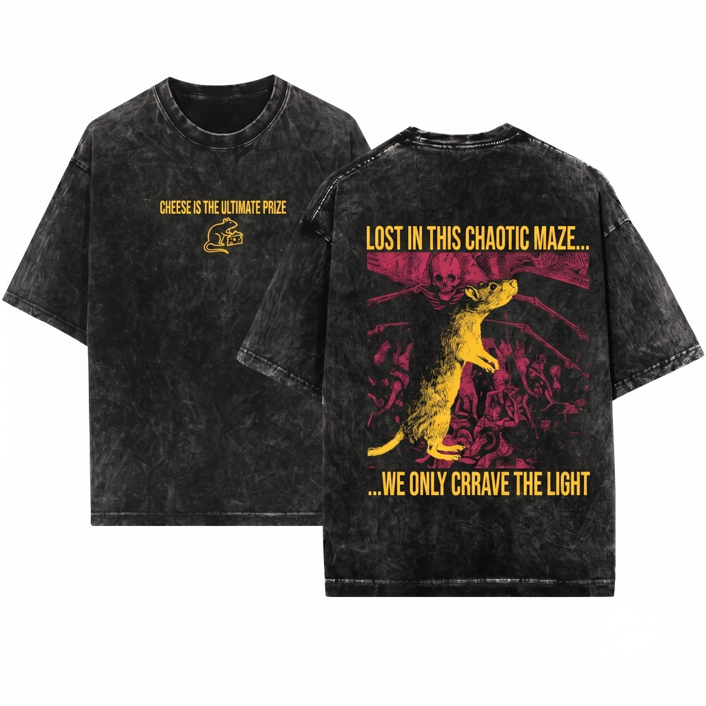 Retro Dinosaur Cheese Is My Guiding Light Graphic Unisex Wash T-Shirt