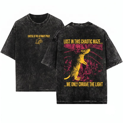 Retro Dinosaur Cheese Is My Guiding Light Graphic Unisex Wash T-Shirt
