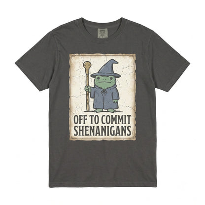 Off to Commit Shenanigans Wizard Frog Funny Tabletop RPG Embroidered Ren Faire Fantasy Gift Unisex TShirt