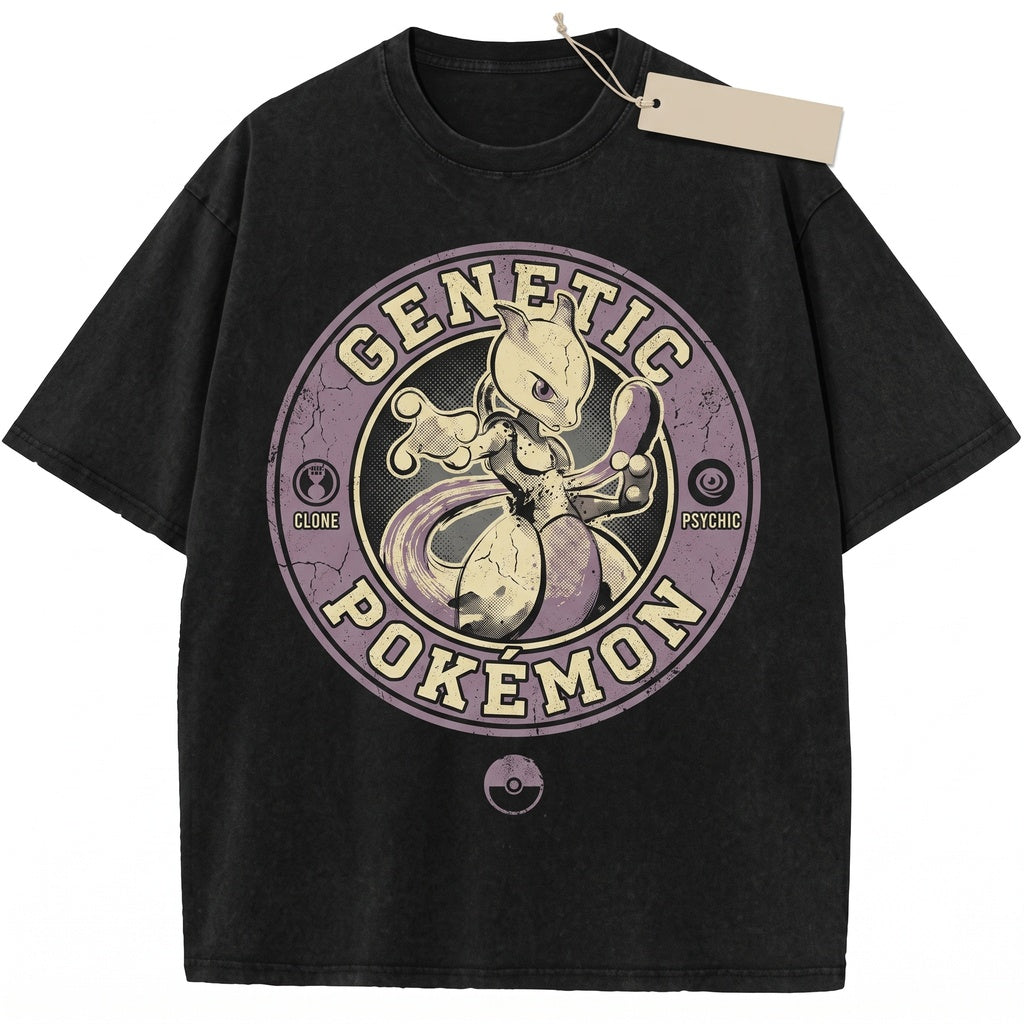 Mewtwo Japanese Ink Graphic Retro Anime Oversized Vintage Acid Wash Gamer Gift Unisex TShirt