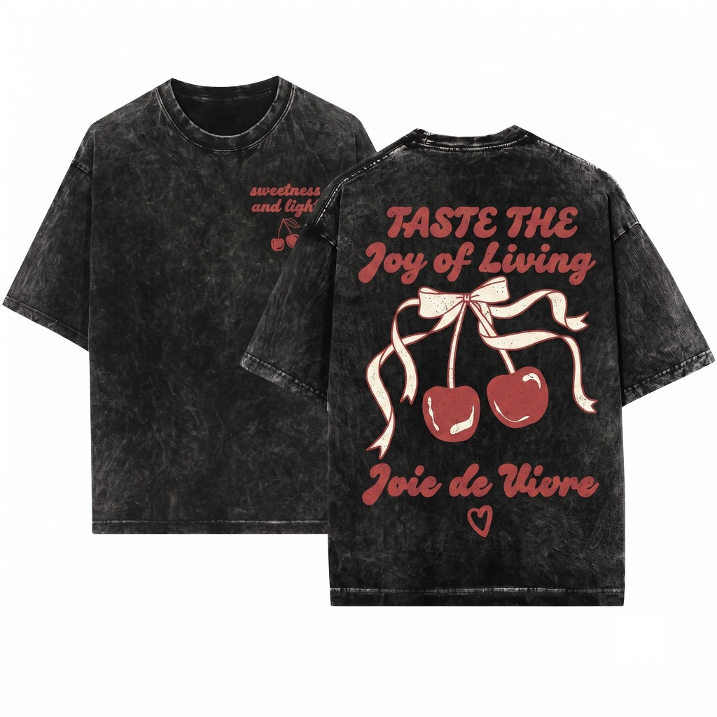 French Fruitcore Graphic Cherry Top Unisex Wash T-Shirt