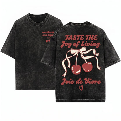 French Fruitcore Graphic Cherry Top Unisex Wash T-Shirt