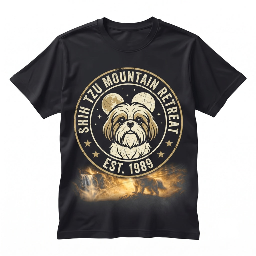 Vintage 90s Retro Shih Tzu Howling at Full Moon Graphic Silly Pet Lover Mom Gift Apparel Unisex TShirt