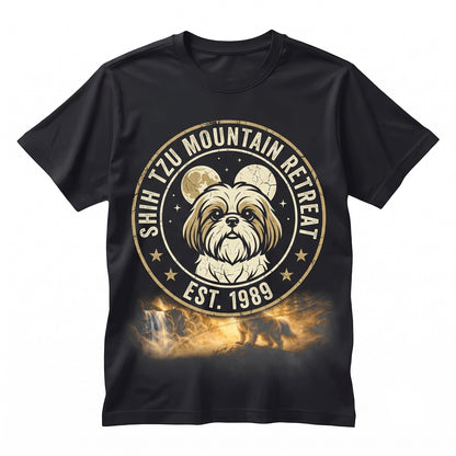 Vintage 90s Retro Shih Tzu Howling at Full Moon Graphic Silly Pet Lover Mom Gift Apparel Unisex TShirt