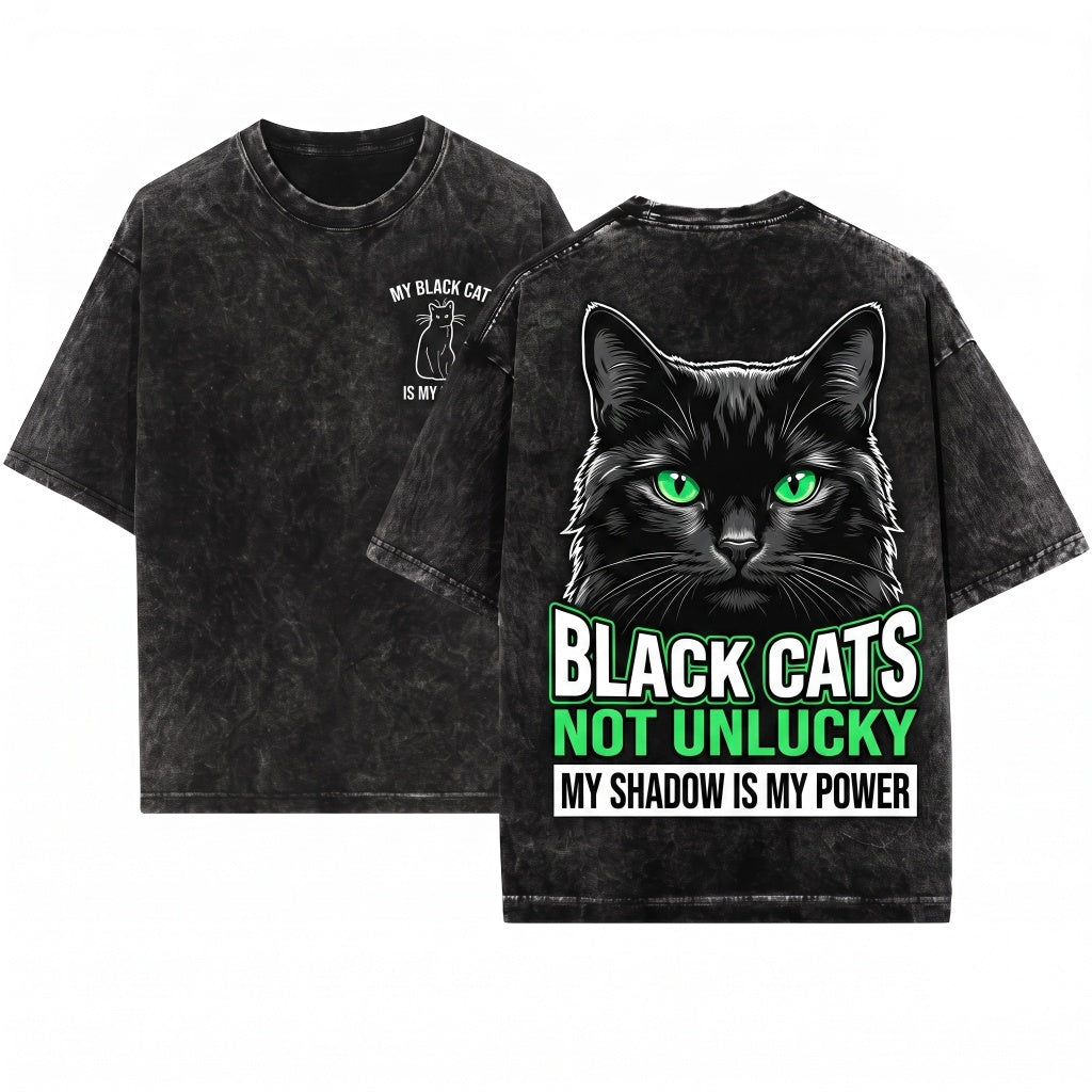 Vintage Cute Black Cat Lover Pet Owner Graphic Unisex Wash T-Shirt