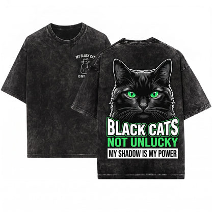 Vintage Cute Black Cat Lover Pet Owner Graphic Unisex Wash T-Shirt