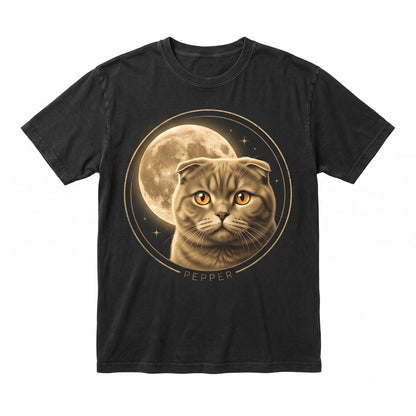 Scottish Fold Cat Howling at Full Moon Vintage 90s Retro Feline Graphic Pet Mom Gift Unisex TShirt