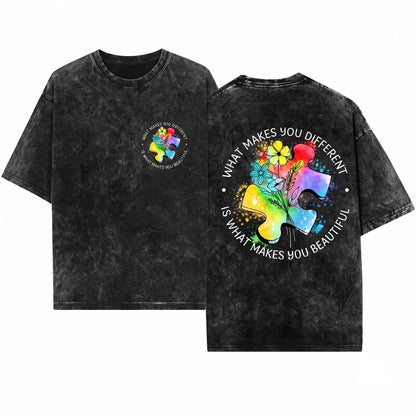 What Makes You Different Is Beautiful Autism Awareness Mama Family Gift Unisex Wash T-Shirt