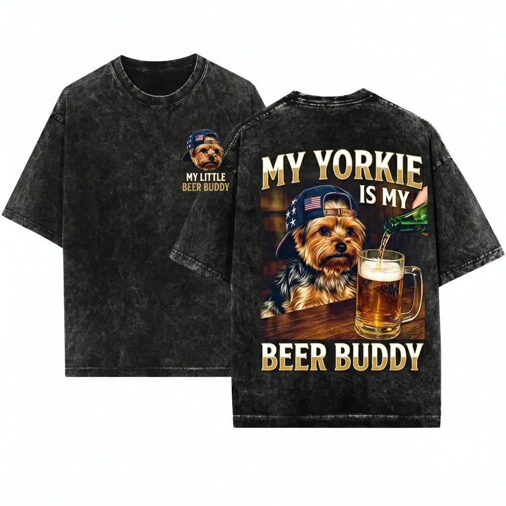 Funny Patriotic USA Yorkie Dog Lover Drinking Beer 4th Of July Independence Day Meme Gift Unisex Wash T-Shirt