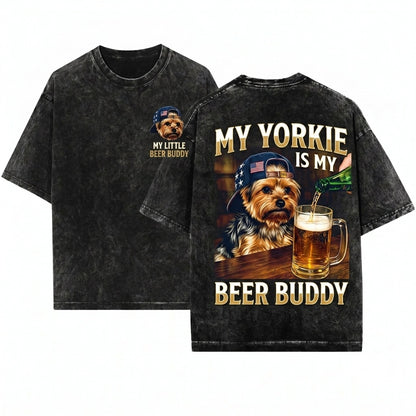 Funny Patriotic USA Yorkie Dog Lover Drinking Beer 4th Of July Independence Day Meme Gift Unisex Wash T-Shirt