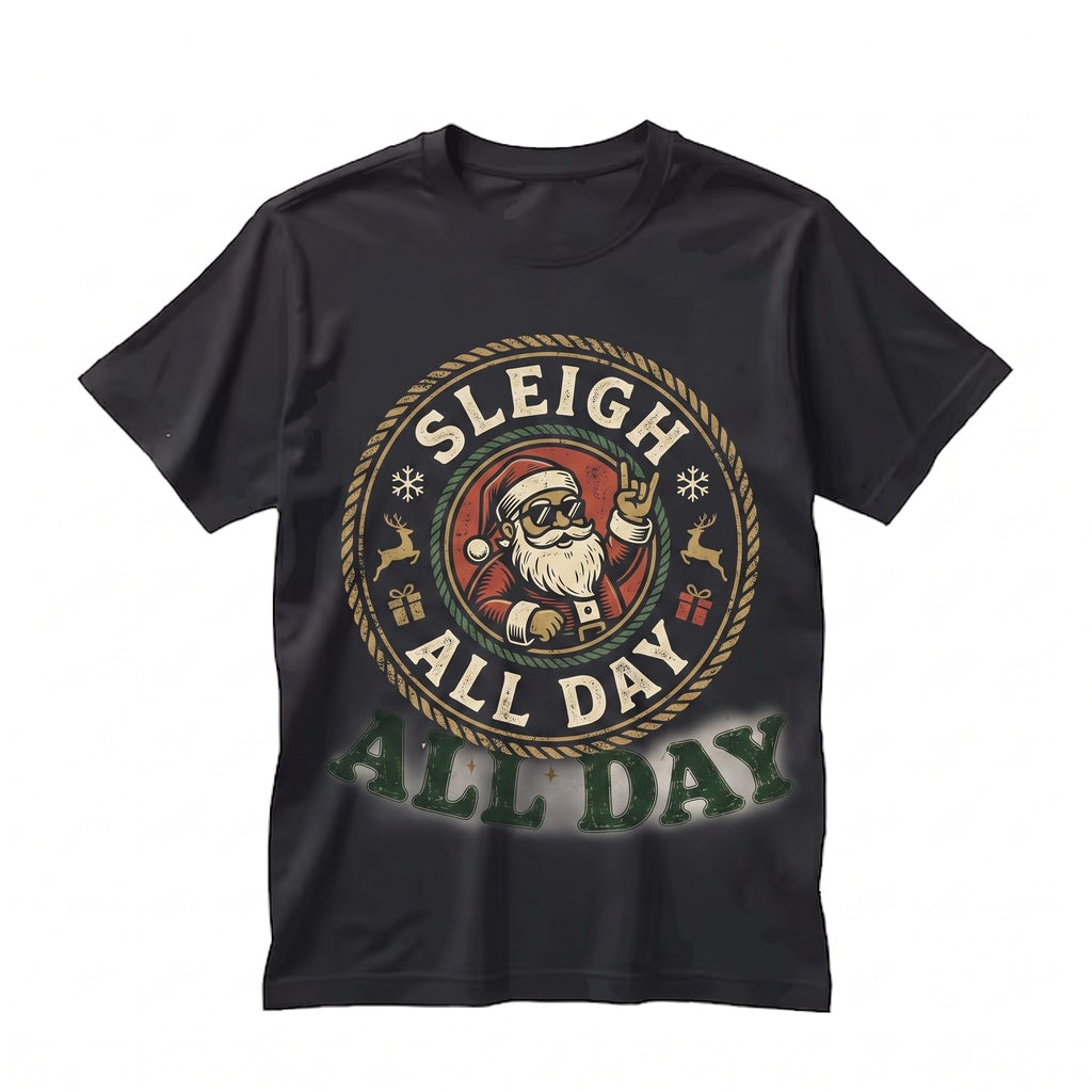Funny Sleigh All Day Santa Reindeer Graphic Vintage Retro Holiday Christmas Gift Unisex TShirt