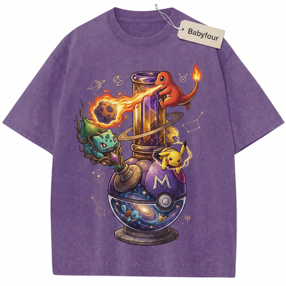 Vintage 90s Anime Monster Starters Graphic T-Shirt, Retro Pocket Gaming Characters Unisex Tee, Classic Nostalgic Animation Shirt