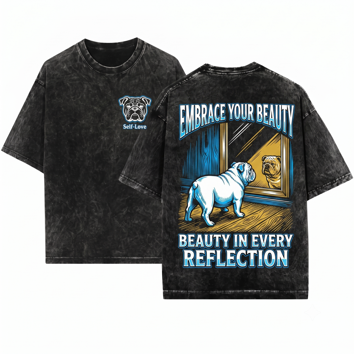 Cute English Bulldog Self Care Retro Positive Affirmation Dog Mom Dad Motivation Gift Unisex Heavyweight Garment-Dyed T-Shirt