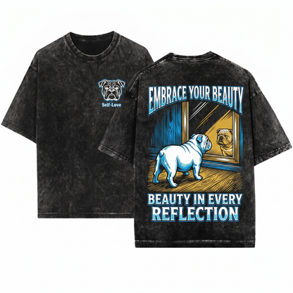 Cute English Bulldog Self Care Retro Positive Affirmation Dog Mom Dad Motivation Gift Unisex Heavyweight Garment-Dyed T-Shirt