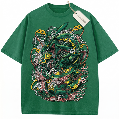 Legendary Emerald Sky Dragon Vintage T-Shirt, Retro Japanese Anime Monster Graphic Tee, Unisex Tshirt