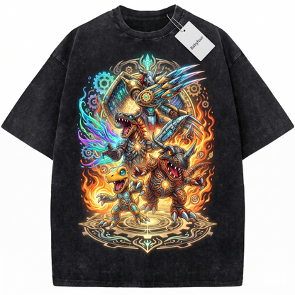 Retro Digital Monster Graphic Tee - Vintage Orange Dinosaur Anime Unisex T-Shirt