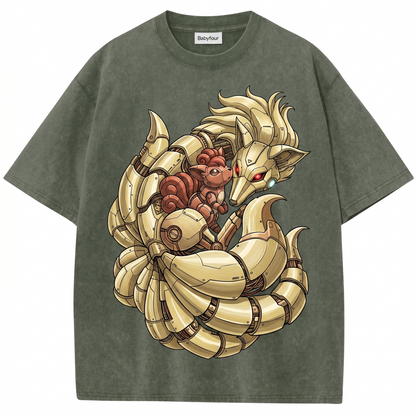 Vintage Nine-Tailed Fox & Fire Cub Anime Graphic Unisex T-Shirt