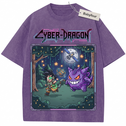 Vintage 90s Anime Crossover Unisex T-Shirt - Spooky Purple Ghost Monster & Monkey Tail Fighter Graphic Tee
