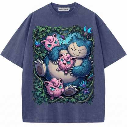 Vintage Sleepy Giant vs Pink Singer Graphic Tee - Retro Anime Creature Unisex T-Shirt