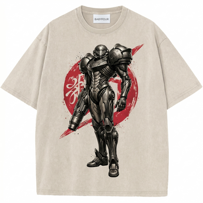 Vintage Space Bounty Hunter Armor Graphic Unisex Tshirt, Retro Sci-Fi Video Game Tee