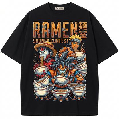 Vintage Shonen Ramen Contest Anime Graphic Unisex Tshirt - Retro Ninja Pirate Fighter Noodle Tee