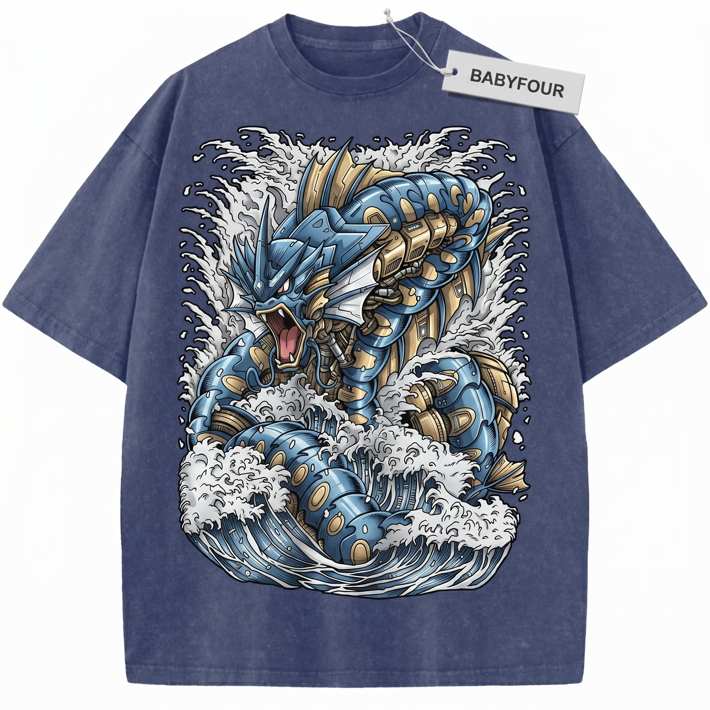Vintage Japanese Anime Blue Water Dragon Unisex T-Shirt Retro Sea Monster Graphic Tee