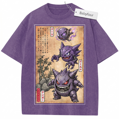 Vintage Purple Ghost Evolution Trio Japanese Art Graphic Tee Unisex T-Shirt