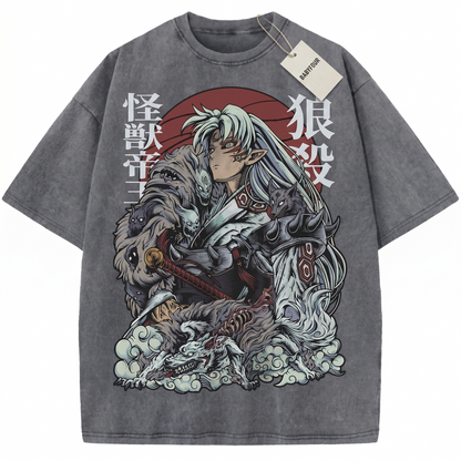Silver Haired Yokai Lord Vintage Anime Graphic Tee, 90s Retro Feudal Demon Dog Unisex Tshirt