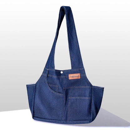 Dog Casual Denim Pocket Style Pet Carrier Backpack, Large Capacity, Crossbody Bag for Cats and Dogs