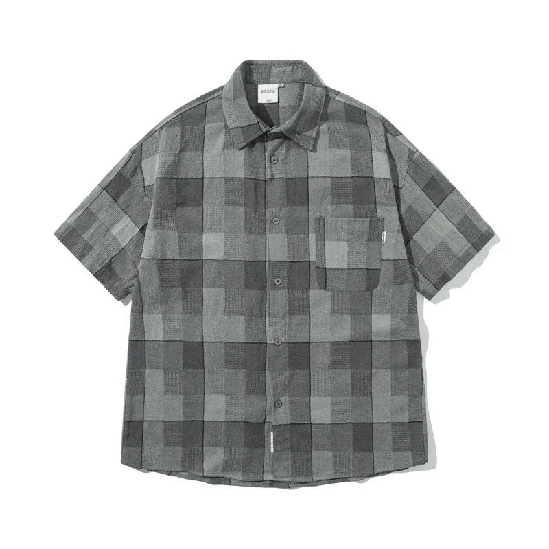 Splicing pocket short sleeved shirt casual shirt