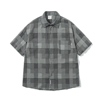 Splicing pocket short sleeved shirt casual shirt