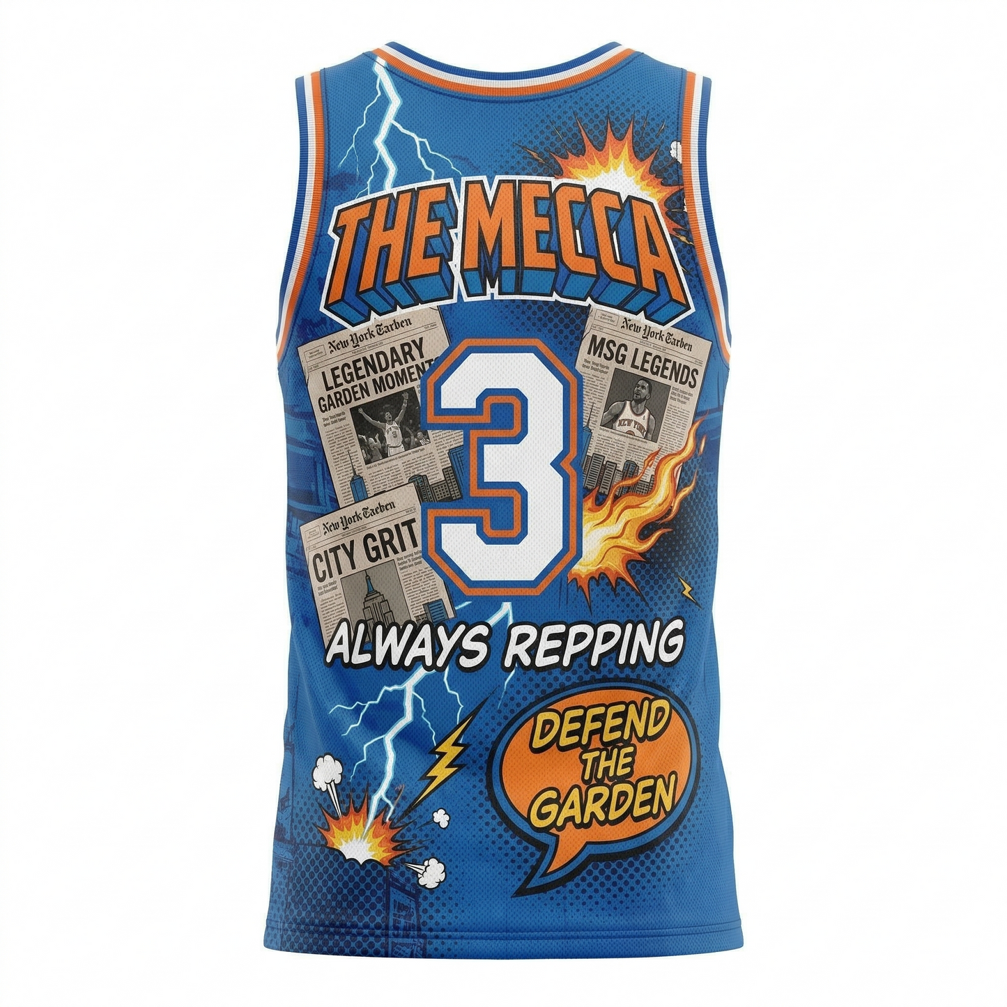Unisex New York City Basketball Jersey | 90s Comic Art All-Over Print Tank Top | Blue & Orange Hoops Apparel