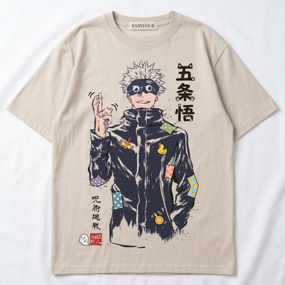 Funny Blindfolded Anime Sorcerer Vintage Graphic Tee - Jujutsu Domain Sorcery Unisex T-shirt