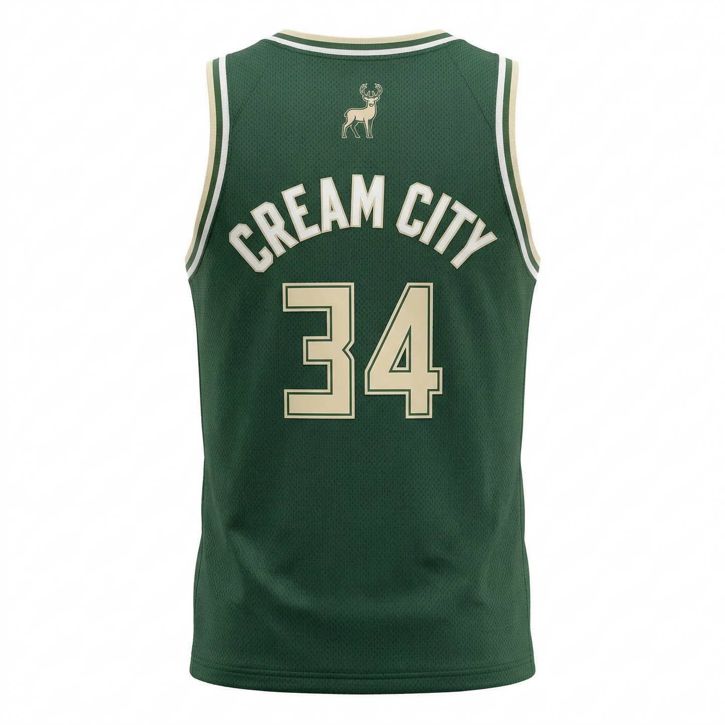 Milwaukee Basketball Jersey - Men's/Unisex Cream City Cream & Green Mesh Tank Top - MKE 34 Heritage Style