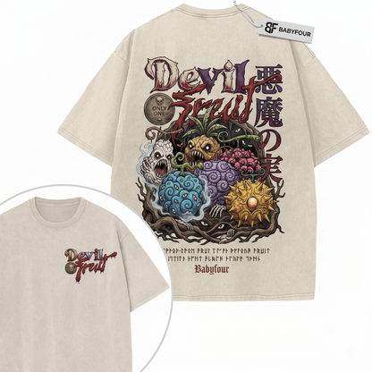 Anime Cursed Fruit Graphic Tees Vintage Retro Style Double-Sided Print Unisex T-shirt