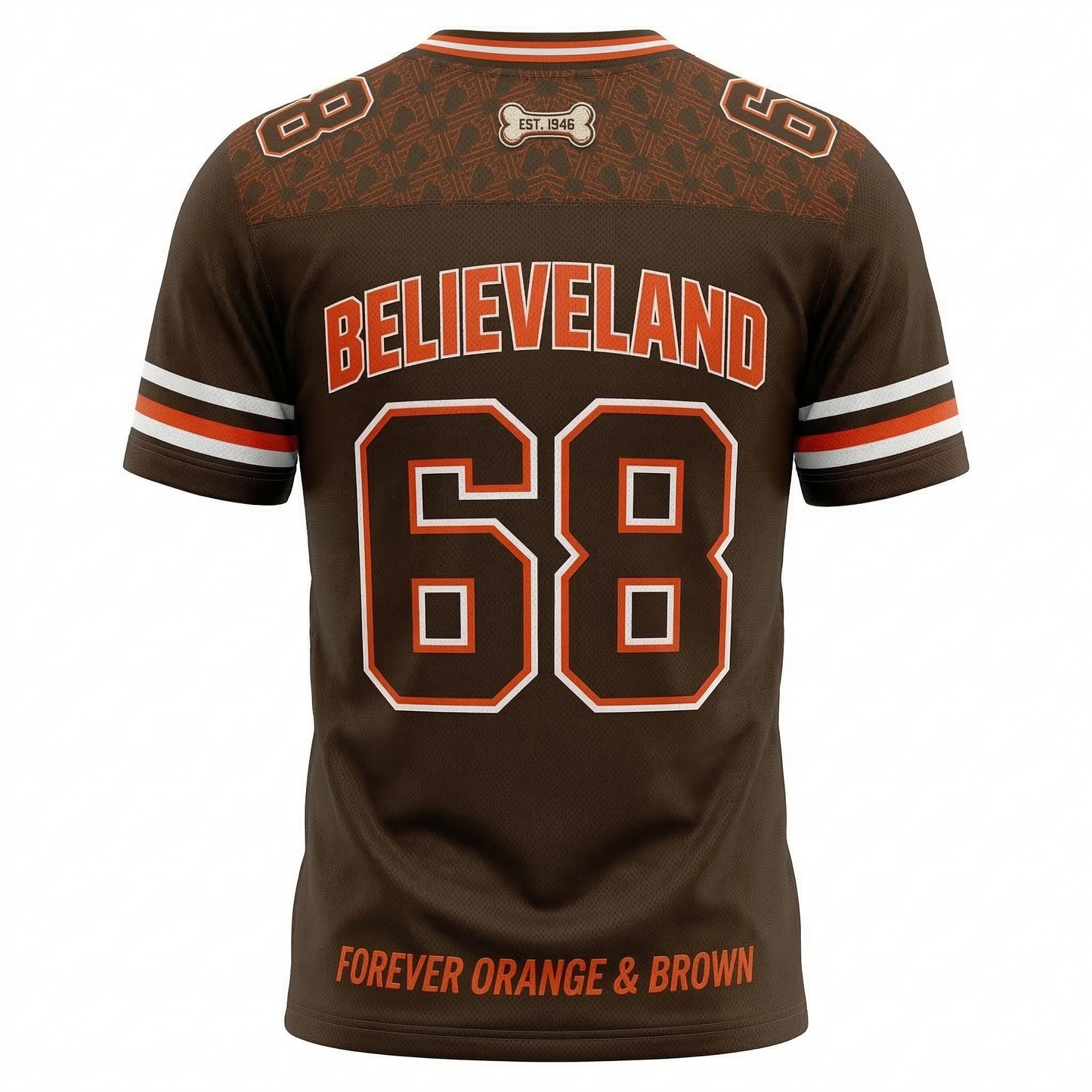 Cleveland Football Heritage AOP Fan Jersey - Men's & Women's V-Neck Orange Brown Gameday Shirt