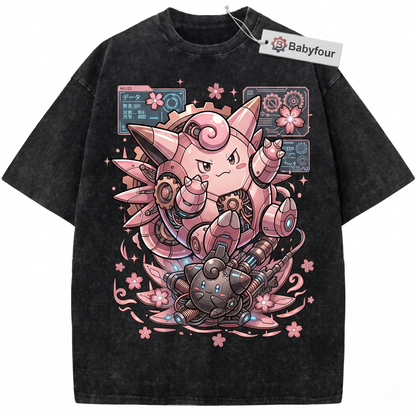 Fairy Star Universe Evolution Vintage Graphic Tee - Clefable & Cleffa Inspired Unisex T-shirt