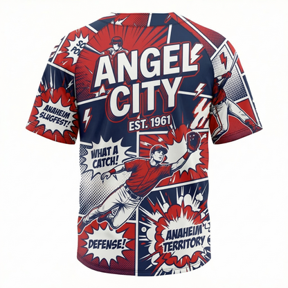 Unisex SoCal Baseball Heritage Comic Graphic Button-Up Jersey - Anaheim 90s Bootleg Style