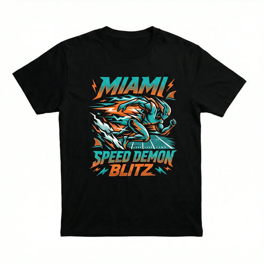 Miami Football Speed Demon Apparel - Aqua & Orange Blitz T-Shirt, Hoodie, Sweatshirt, Tank Top, Long Sleeve - Fan Gear Gift